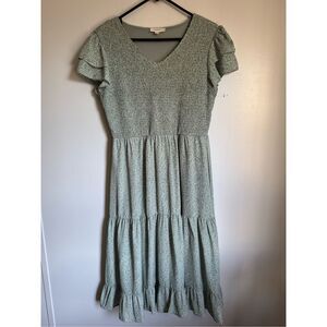 bohme | Dresses | Bohme Green Floral Smocked Tiered Midi Dress Sz L  Cottagecore Feminine Dainty | Poshmark